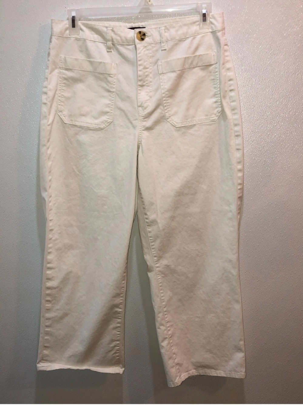 Quince Wide Leg Cropped Chino Pants in Cream/White Size 14